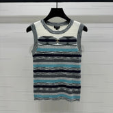Chanel 25 Sleeveless Striped Top In Blue And Gray